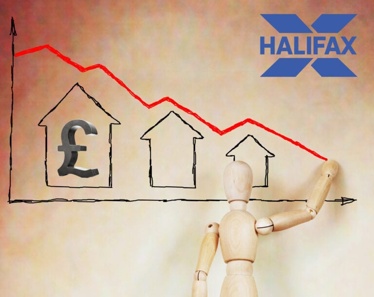 Halifax logo, house sketches, an arrow coming down and a UK pound sign