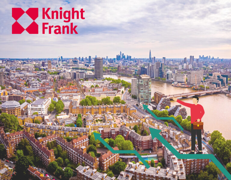 A backdrop of the City of London and a person