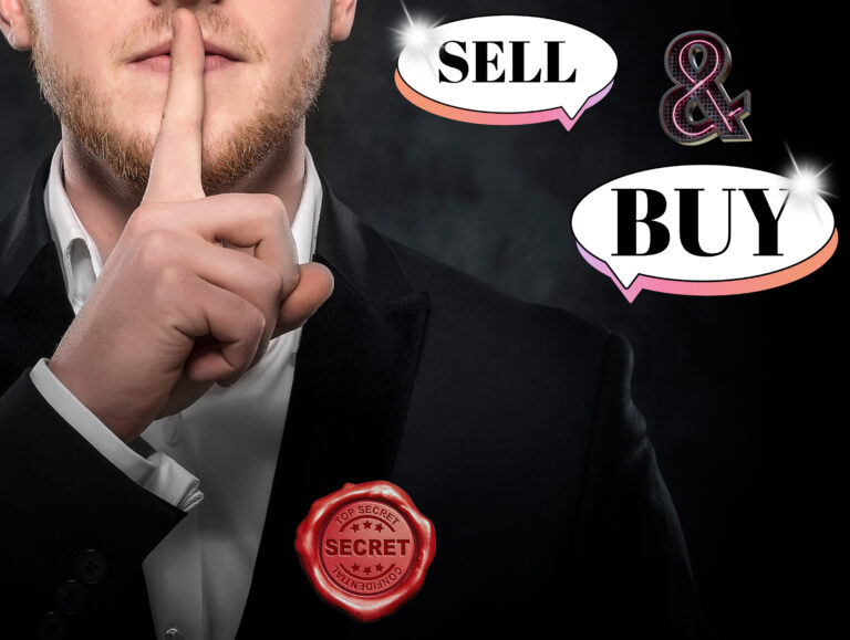 A man with his finger to his mouth, making a be silent gesture, Sell, Buy