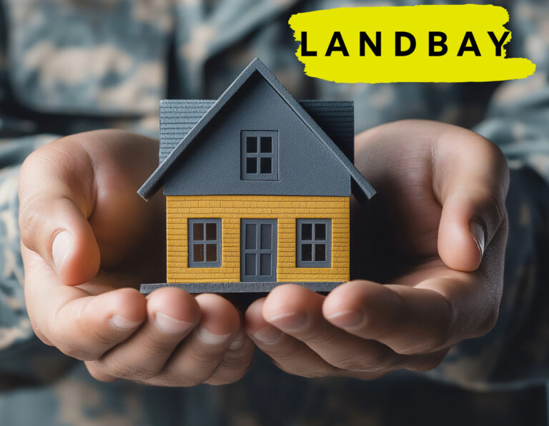 A person holding a house in their hands, Landbay logo