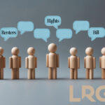 Renters' Rights Bill in blue bubble signs floating above wooden figures