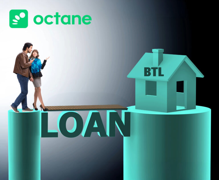 People walking over a bridge towards a model of a house saying the words Loan