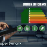 EPC graph with a person touching a digital screen, green round buttons with symbols and text Energy Efficency
