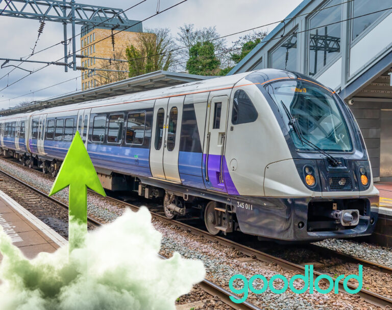 Elizabeth Line train and green arrow pointing updates from smoke