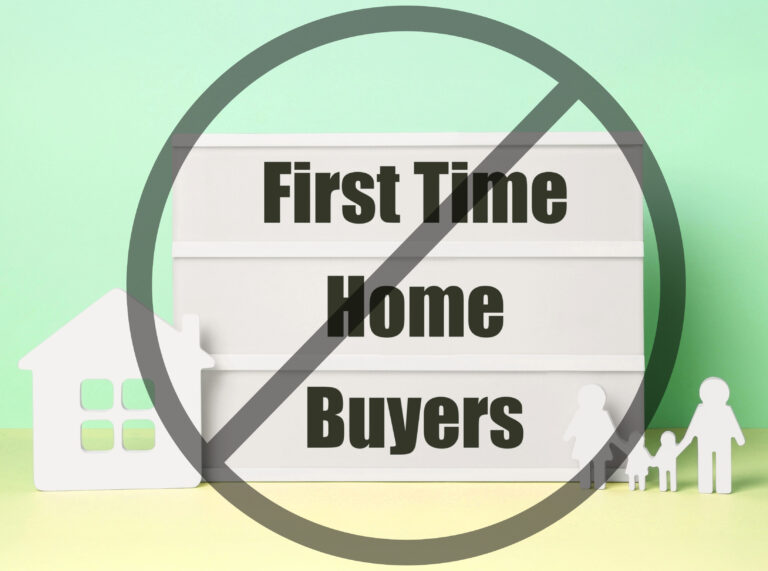 First time home buyers in a grey stop circle, model white house and figures of a person with children