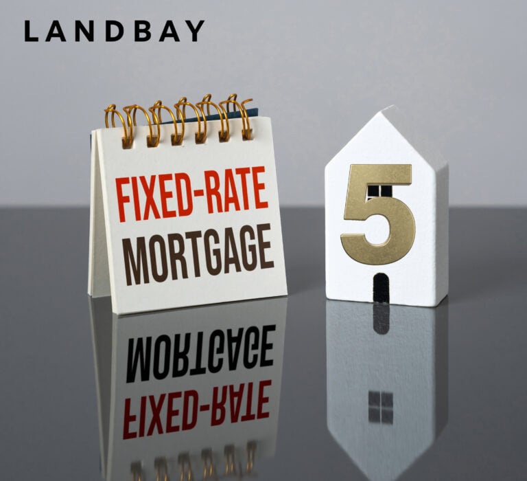 desk calendar saying Fixed rate mortgage and a white model house with the number 5