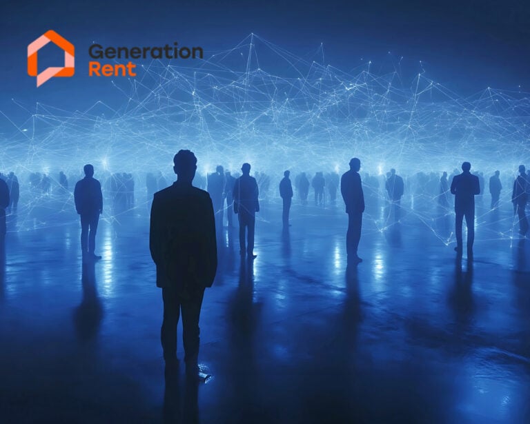 Many figures standing with a blue creepy background with white shooting lights