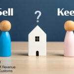 Sell, Keep text and a question mark above models of figures and a house in between on a desk, HMRC logo