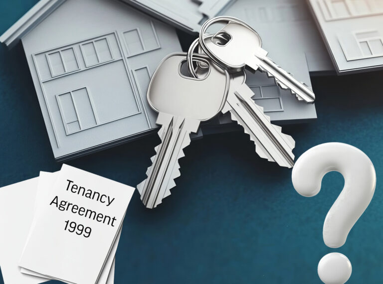 Keys, question mark sign and tenancy agreement 1999 text