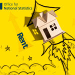 small wooden house with a picture of a soaring rocket on a yellow background, Office for National Statistics