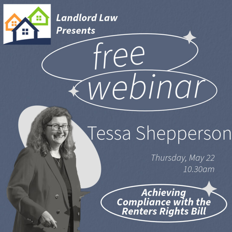 Tessa Shepperson is advertising a free webinar, Achiving Complaince with the Renters' Rights Billl in a circle