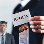 A person holding a renewal sign above a UK bank notes