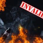 A vape with a background of fire and smoke and text saying invalid