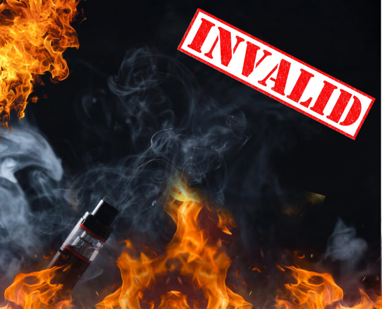A vape with a background of fire and smoke and text saying invalid