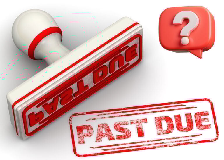 past due red stamp with a question mark in speech bubble