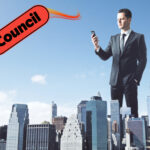 giant businessman with office