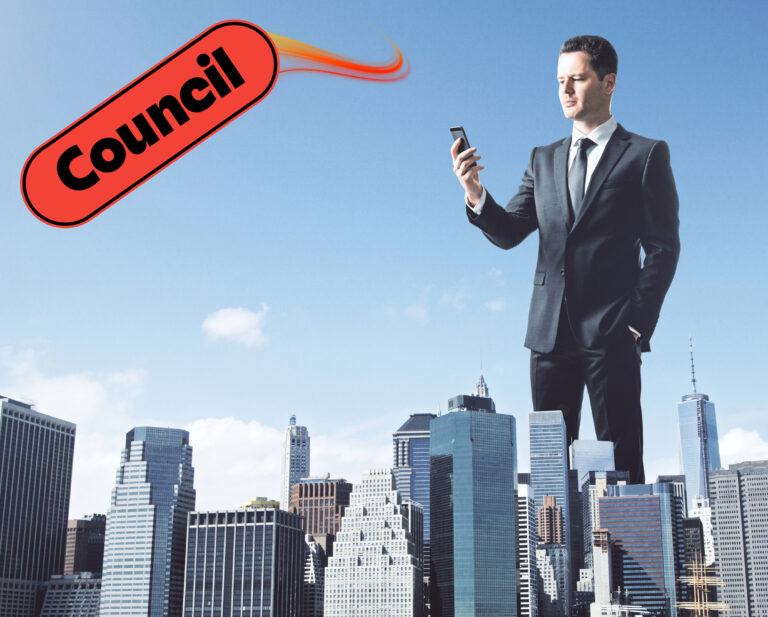 giant businessman with office