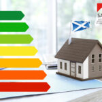 House with a scottish flag on a table with an EPC graph,