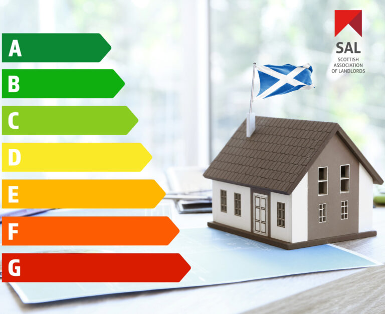 House with a scottish flag on a table with an EPC graph,