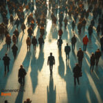 birss eye view of people walking away