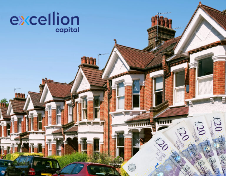 Row of houses and UK bank notes