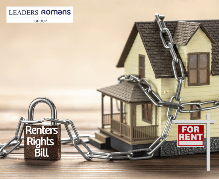 House with a to rent sign chained with a padlock stating Renters Rights Bill