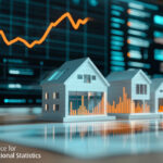 3D houses with a financial graph in the background for rent and house prices from the office of national statistics