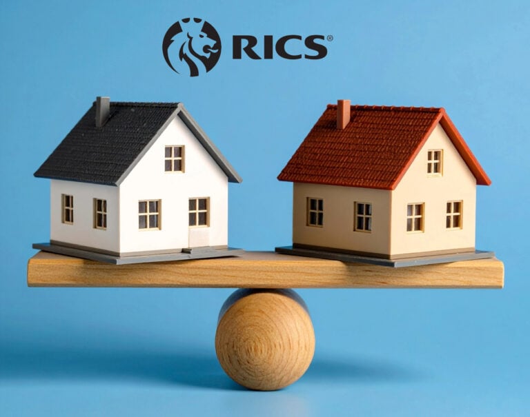 two houses balancing on scales and RICS logo