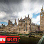 Houses of Parliament and new update sign for renters rights bill
