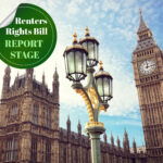 Renters’ Rights Bill sign with Houses of Parliament in the background