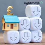 House with a pound sign on dice with a down arrow