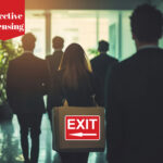 People like landlords are leaving a building and a sign saying exit with a label stating selective licensing