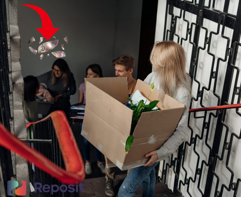 Students moving out of student accomodation with a down arrow and uk cash