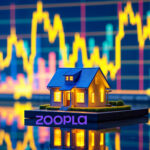 House lit up, sitting on Zoopla logo with a graph in background