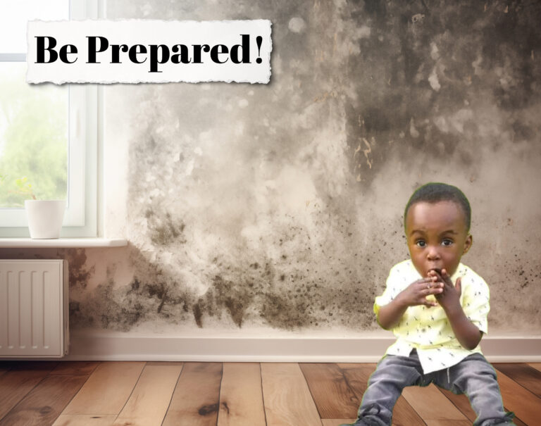 Image of Awaab for Awaabs law in a room with mould and a label stating be preopared