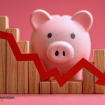 Piggy bank behind falling graph symbolising renters’ lost deposit interest