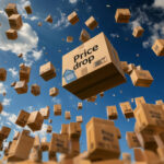 boxes falling from sky with price drop wording