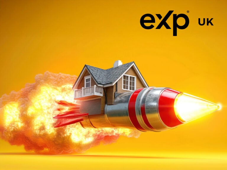 House strapped to a rocket symbolising rapid rise in UK property prices