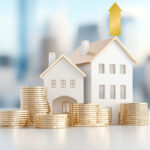 Houses with gold coind and a gold up arrow