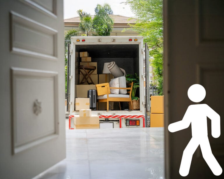 Removals van seen from an open doorway