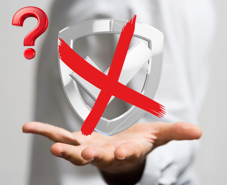 Question mark and shield with red cross symbolizing rejection of guarantor responsibility