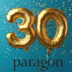 age 30 balloons and confetti with Paragon Bank logo
