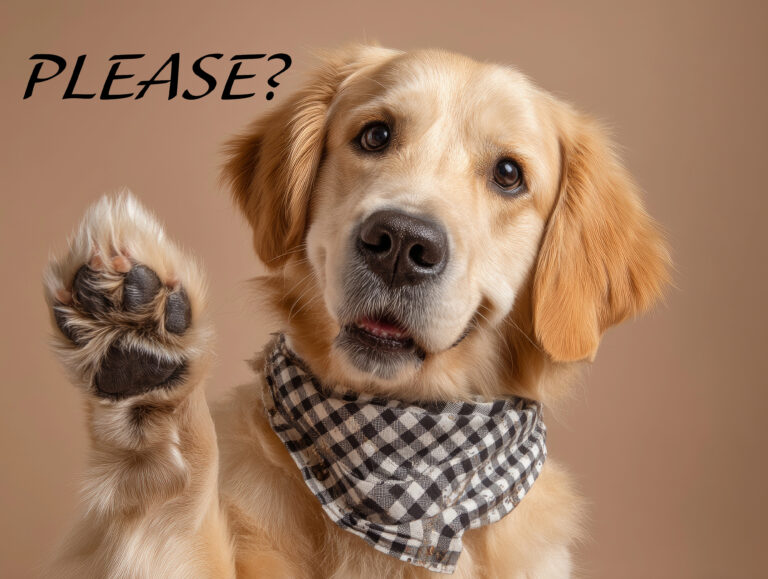 Dog with a paw up saying please?