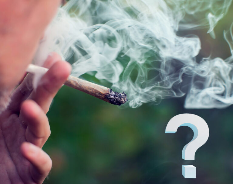 someone smoking pot and a question mark