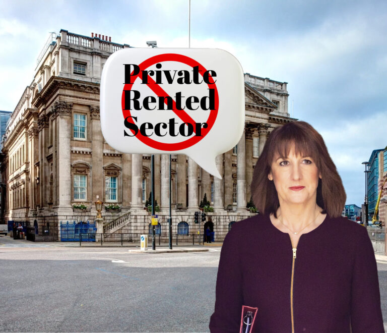 Mansion house and Rachel Reeves with Private Rented Sector in a speech bubbl;e
