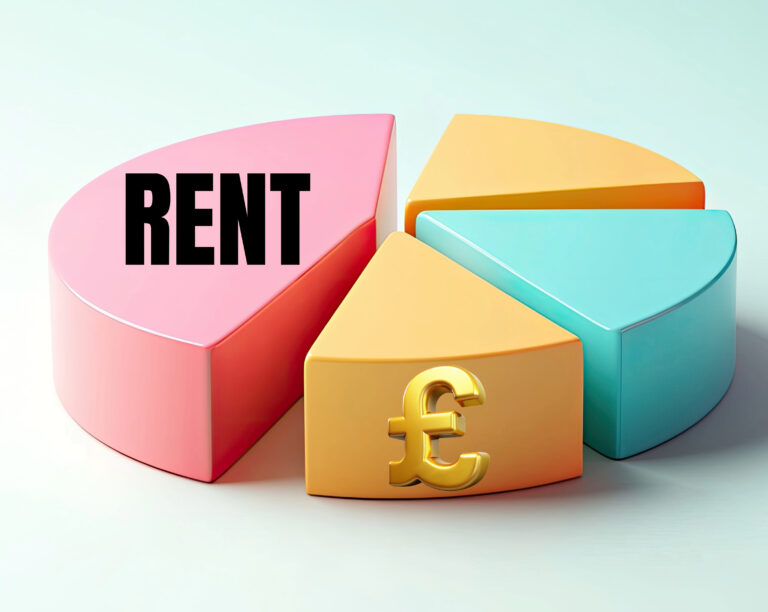 Pie chart with pound sign and rent words