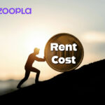 silhouette person rolling a coin up a hill with rent cost wording