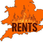 Orange england map with the words rent on fire
