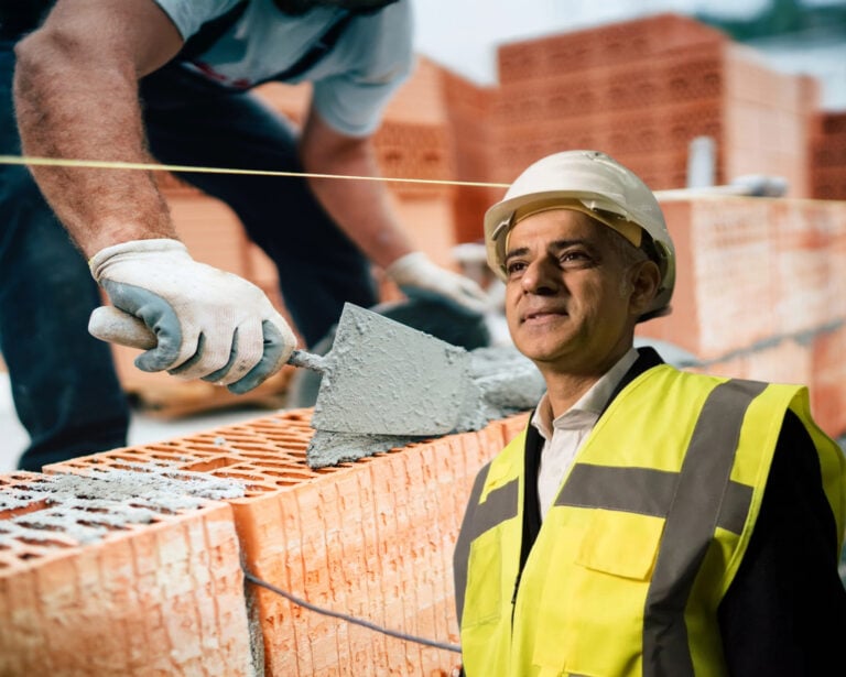Construction worker laying bricks as London housebuilding faces criticism under Sadiq Khan’s policies