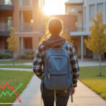 Student walking through university campus at sunset, symbolising rising student rent costs across UK cities